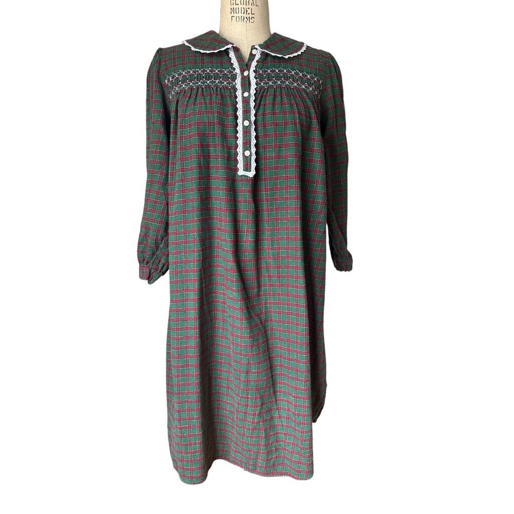 Erika Taylor Country Cottons Plaid Flannel Nightgown Size Petite Medium Cozy